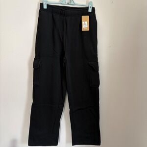 Wuhou Mens Black Cargo Sweatpants Fleece Lined Utility Joggers Size M NEW